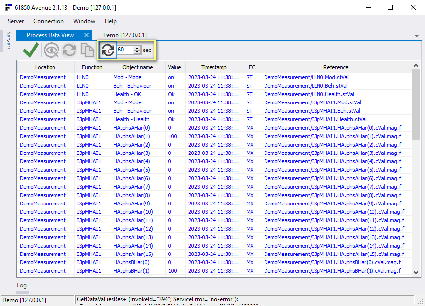 Process Data View (PDV) with enabled data polling